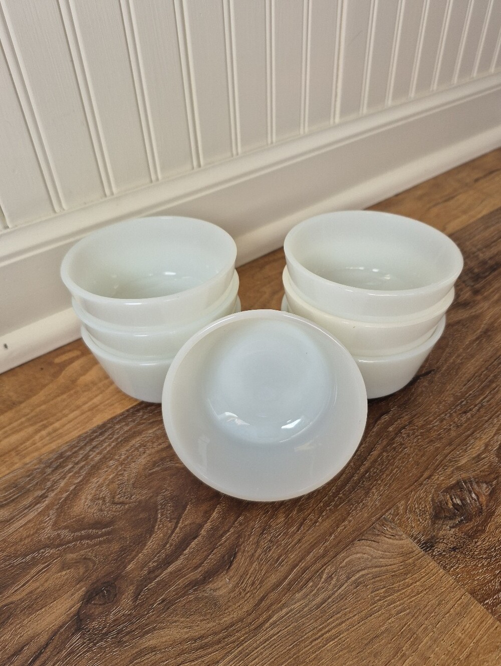 Vintage Anchor Hockinh White Milk Glass Custard Cups- Set of 7